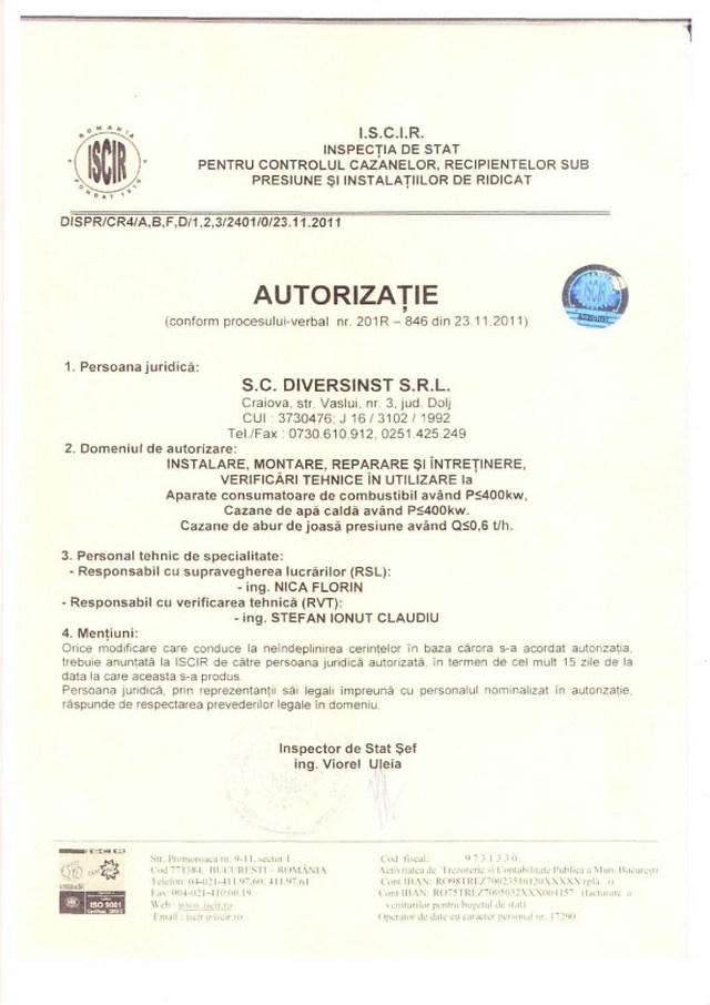 ISCIR Authorizations